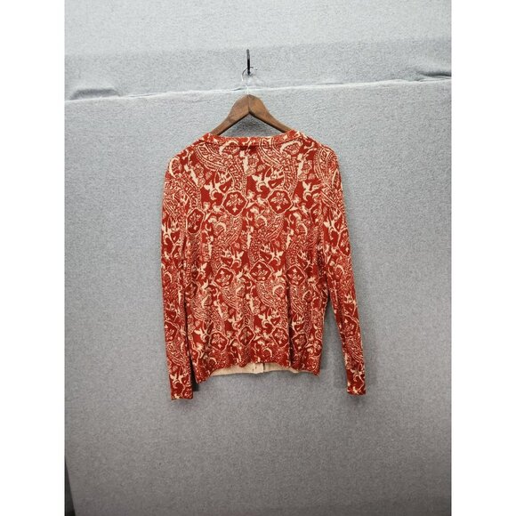 Talbots XL Red & White Floral Pure Italian Merino Wool Button-Up Cardigan Sweate - Picture 4 of 4